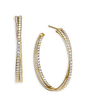 David Yurman - 18K Yellow Gold Diamond Crossover Hoop Earrings