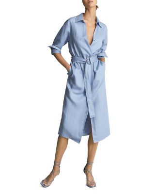 Reiss Emily Belted Shirt Dress In Blue | ModeSens