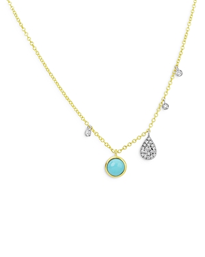 14K Yellow Gold Turquoise Pendant Necklace with Diamonds, 18