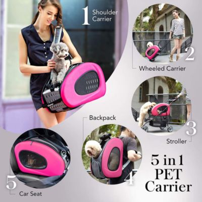  5-in-1 Pet Carrier with Backpack, Pet Carrier Stroller, Shoulder Strap, Carriers with Wheels for Dogs and Cats