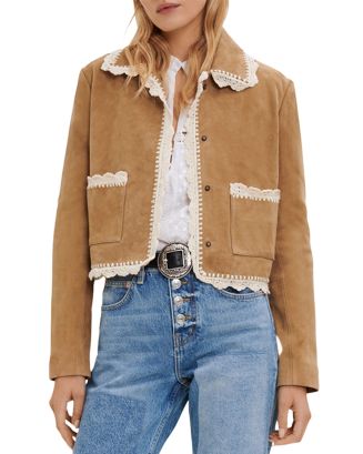 Maje Bicoti Crochet Trim Suede Jacket | Bloomingdale's