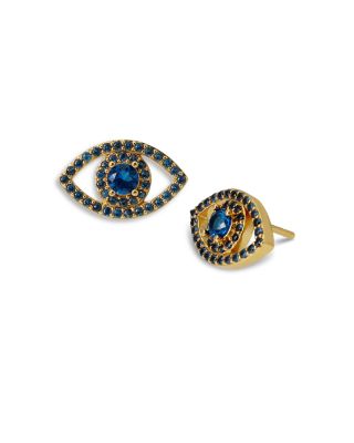 Square Blue Sapphire Stud Earrings with Diamond Halo  NEW KURT GEIGER Crystal Square Stud Earrings Blue Gold main image 1