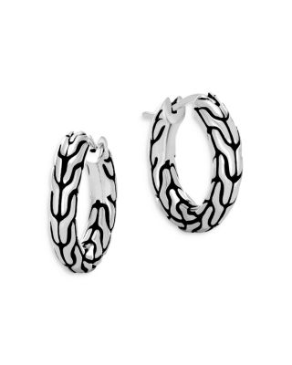 Sterling Silver Carved Chain Hoop Earrings, Small