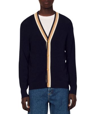 Sandro Men's Milo Striped Trim Cardigan - Blue - Size XL - Navy Blue