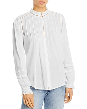 Shop Faherty Willa Organic Cotton Ruffled Pintucked Blouse In White