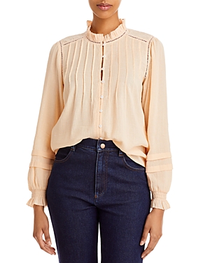 FAHERTY WILLA ORGANIC COTTON RUFFLED PINTUCKED BLOUSE