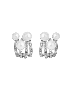 Hueb 18K White Gold Spectrum Cultured Freshwater Pearl & Diamond Stud Earrings