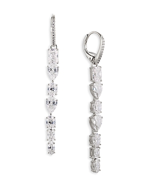 Nadri Rsvp Mixed Cubic Zirconia Linear Drop Earrings In Rhodium Plated In Silver