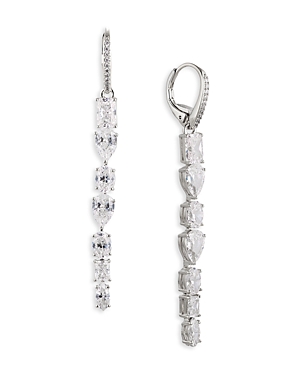 Nadri Rsvp Mixed Cubic Zirconia Linear Drop Earrings in Rhodium Plated