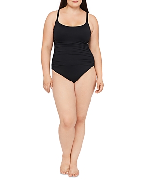 La Blanca One Piece Swimsuit Island Goddess Shirred Side Bathing Suit In Black In Black