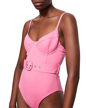 Jonathan Simkhai Noa Belted Underwire One Piece Swimsuit In Flamingo