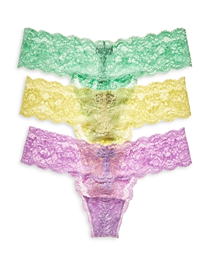 Shop Cosabella Never Say Never Cutie Low-rise Thongs, Set Of 3 In Ghana Green Icy Violet Mignone