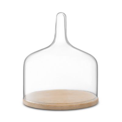 LSA - Glass Cloche Dome with Oak Base, 12"