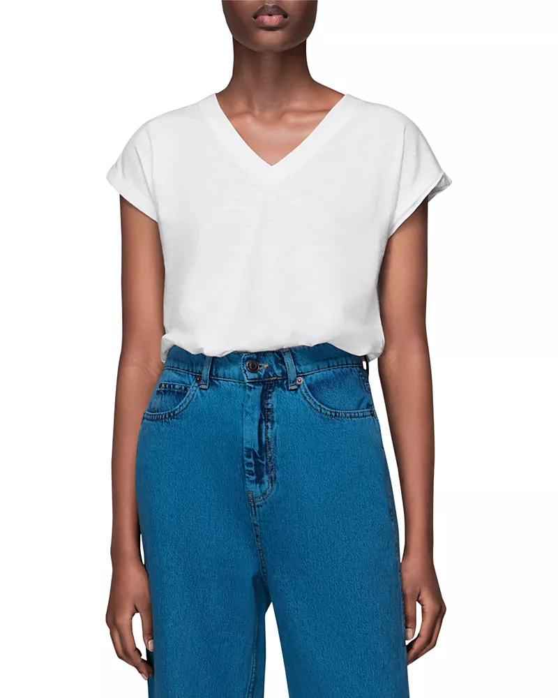 Whistles Willa V Neck Cap Sleeve Tee
