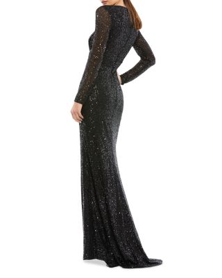 Sequined Long Sleeve Gown