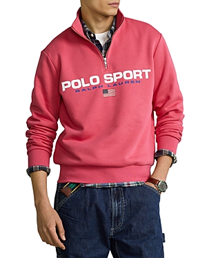Polo Ralph Lauren Cotton Blend Fleece Logo Print Quarter Zip Mock Neck Sweatshirt In Hot Pink