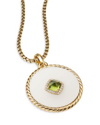 DY Elements&reg; Disc Pendant in 18K Yellow Gold with Cacholong, Peridot and Pav&eacute; Diamonds