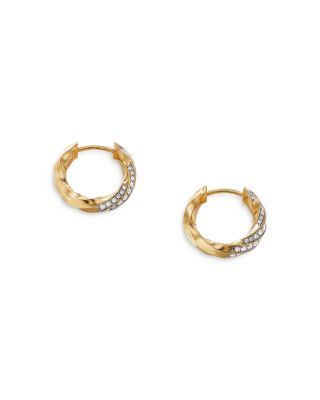Cable Edge Huggie Hoop Earrings in Recycled 18K Yellow Gold with Pav&eacute; Diamonds