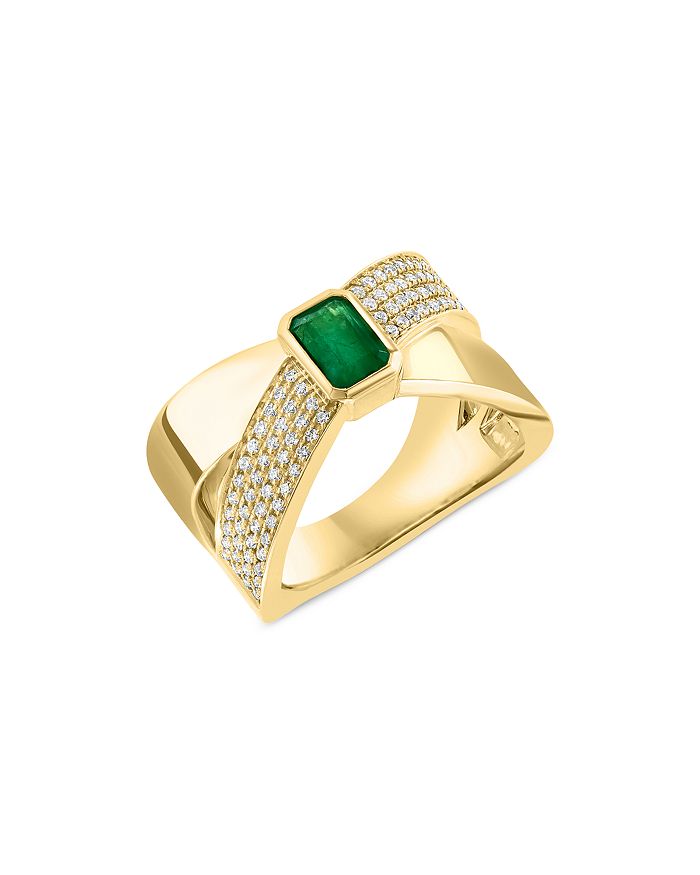 Bloomingdale's - Emerald & Diamond Crossover Ring in 14K Yellow Gold - 100% Exclusive