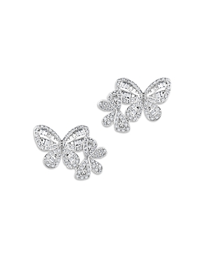 Bloomingdale's Diamond Round & Baguette Butterfly Stud Earrings in 14K White Gold, 0.65 ct. t.w. - 1