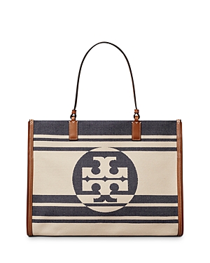 Tory Burch Ella Jacquard Stripe Tote In Royal Navy/rolled Brass