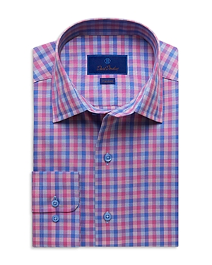 David Donahue Cotton Check Trim Fit Dress Shirt In Berry