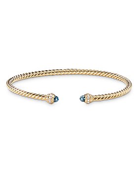 David Yurman - 18K Yellow Gold Cablespira® Hampton Blue Topaz & Diamond Cuff Bangle Bracelets