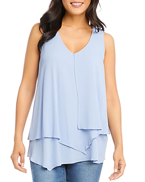Karen Kane V-neck Layered Asymmetrical Tank In Chambray