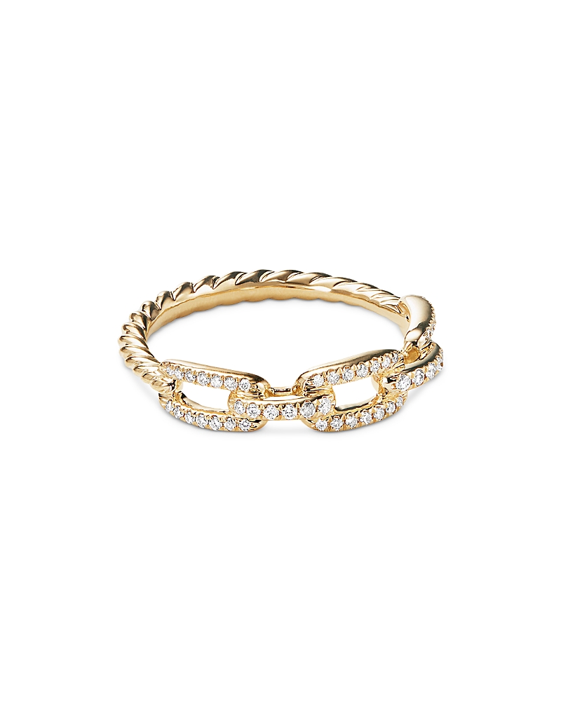 David Yurman Stax Single Row Pave Chain Link Ring with Diamonds in 18K Gold