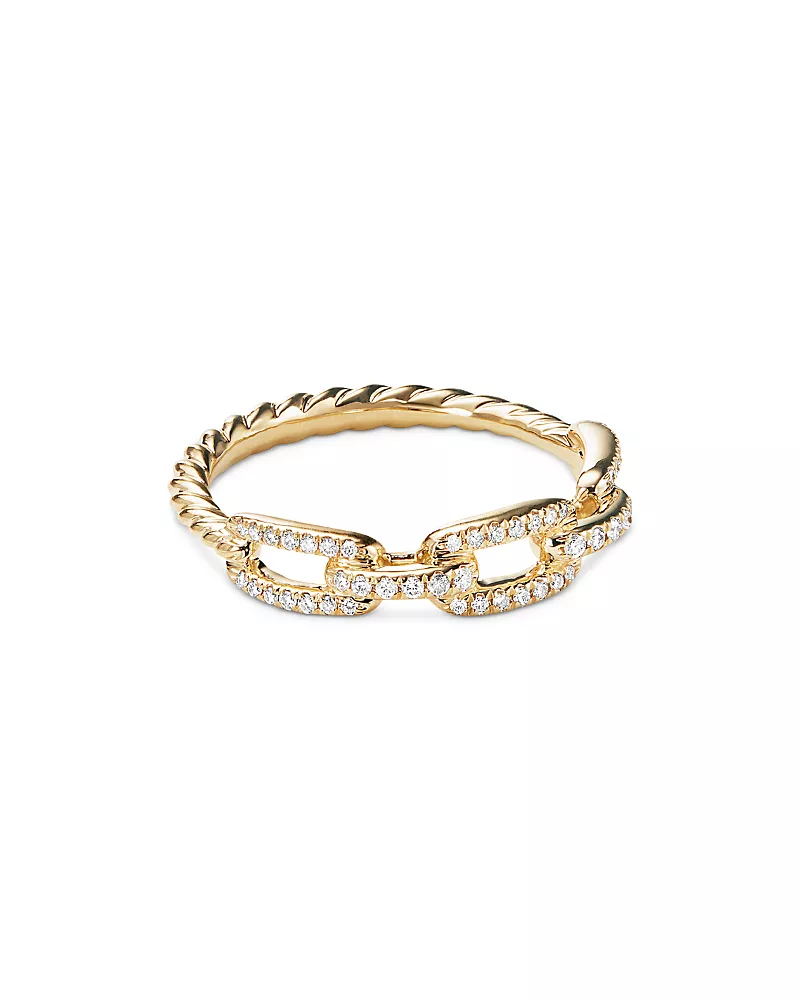 David Yurman Stax Single Row Pave Chain Link Ring with Diamonds in 18K Gold