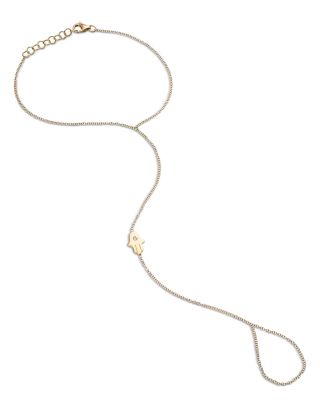 Zoe Lev - 14K Yellow Gold Diamond Hamsa Hand Hand Chain Bracelet