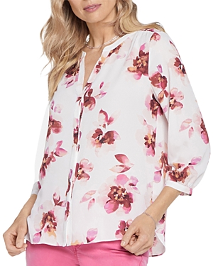 Nydj Three Quarter Sleeve Printed Pintucked Back Blouse In Bonnieux