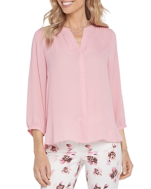 Nydj Three Quarter Sleeve Printed Pintucked Back Blouse In Coquette