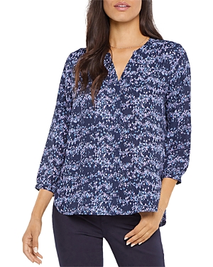 Nydj Three Quarter Sleeve Printed Pintucked Back Blouse In Isabella