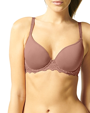 Simone Perele Caresse 3d Plunge Lace Underwire Bra In Coco Brown