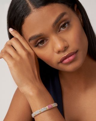 18K Yellow Gold & Sterling Silver Signature Caviar Pink Sapphire Pav&eacute; Link Bracelet