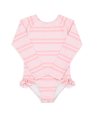 Minnow Girls’ Sorbet Pink Striped Rash Guard One Piece Swimsuit - Baby, Little Kid, Big Kid