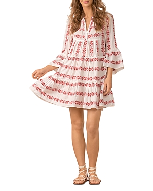 Elan Embroidered Swing Dress In White Rose