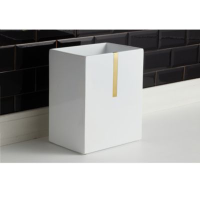 Houston Street White/Brass Wastebasket