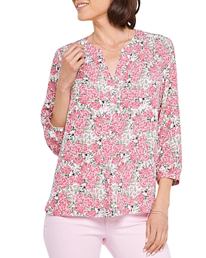 Nydj Three Quarter Sleeve Printed Pintucked Back Blouse In Montpellier