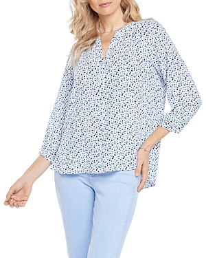 Nydj Three Quarter Sleeve Printed Pintucked Back Blouse In Piper Dots