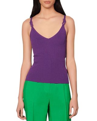 Sandro Logan V-neck Knitted Top In Purple