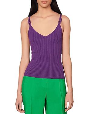 Sandro Logan V-neck Knitted Top In Purple