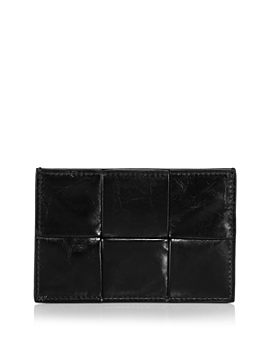 Bottega Veneta Large Weave Leather Card Case In Black/sliver