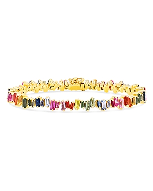 Suzanne Kalan 18k Rose Gold Fireworks Rainbow Sapphire Bracelet In Multi/gold