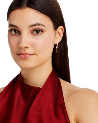 14K Yellow and White Gold Pav&eacute; Diamond Star Hoop Earrings