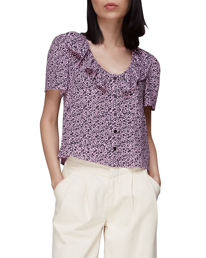 Whistles Flower Stamp Ruffled Blouse Bloomingdale's