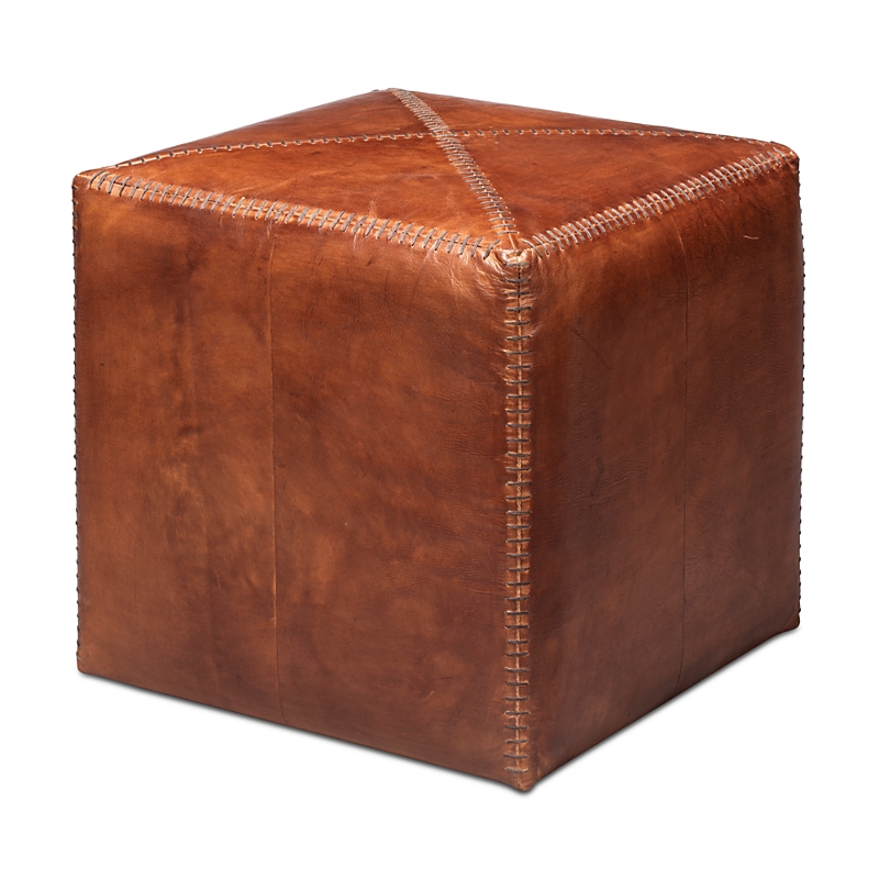 Jamie Young Boland Small Leather Ottoman In Brown