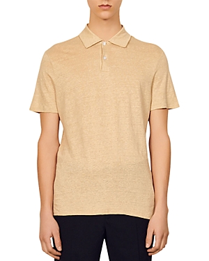 Sandro Beach Linen Polo Style Tee In Beige