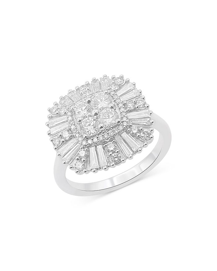 Bloomingdale's - Diamond Round & Baguette Cluster Statement Ring in 14K White Gold, 1.50 ct. t.w. - 100% Exclusive